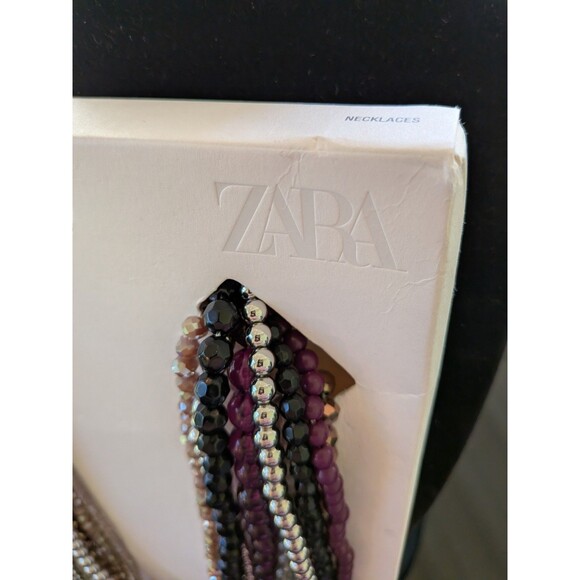ZARA Necklaces Women's Pack Of 2 Multi-bead Plum Silver Bronze Black Faceted NEW - Picture 3 of 10